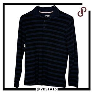 Untuckit Men's Gridley Performance Long Sleeve‎ Polo Shirt Navy Blue Size Small
